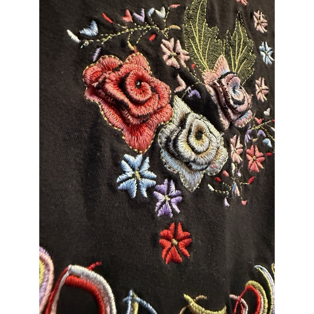 Christian Dior Boutique Paris Black Floral Embroidered T-Shirt France Women's 42 - Picture 5 of 8